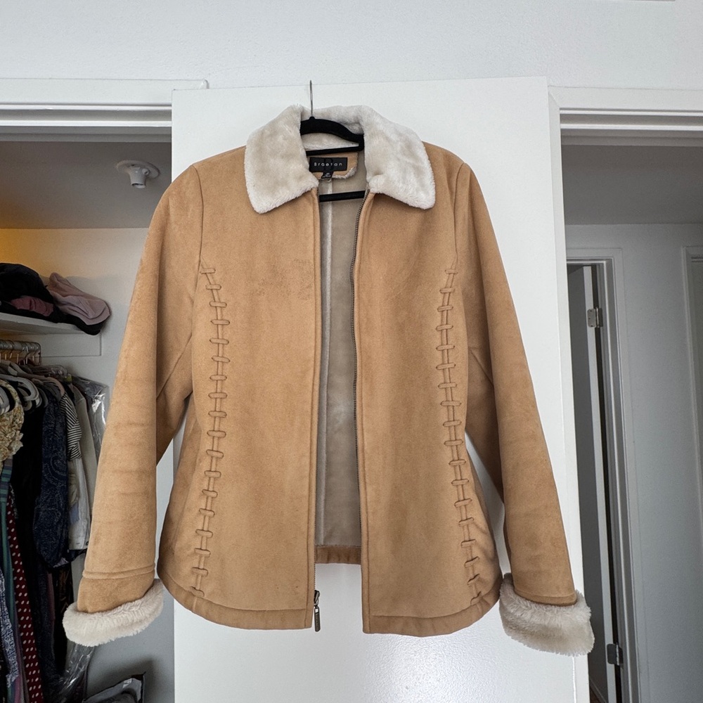 Braetan Tan faux suede Jacket with White Collar